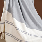 Coastal Blue And White Striped Cotton Throw With Tassels