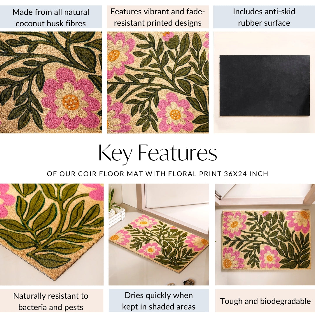 Coir Floor Mat With Floral Print 36x24 Inch