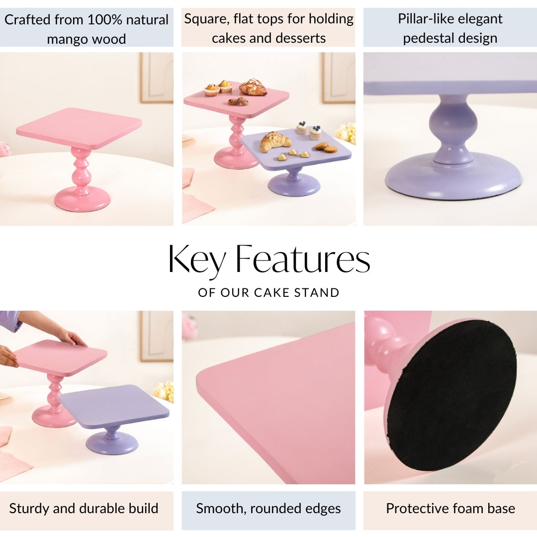 Colour Pop Square Cake Stand Set Of 2 In Pink And Lilac