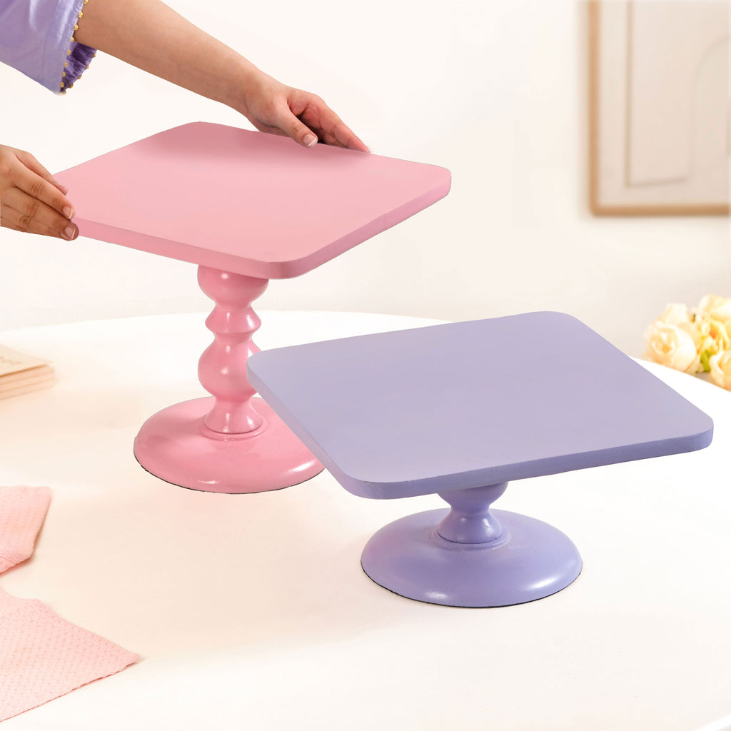 Colour Pop Square Cake Stand Set Of 2 In Pink And Lilac