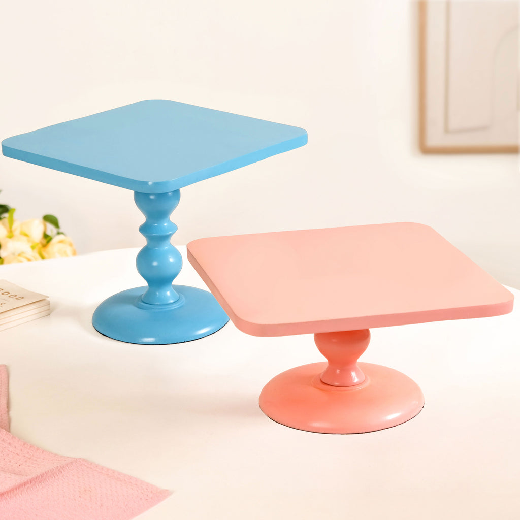 Colour Pop Square Riser Cake Stand Set Of 2 Peach Blue