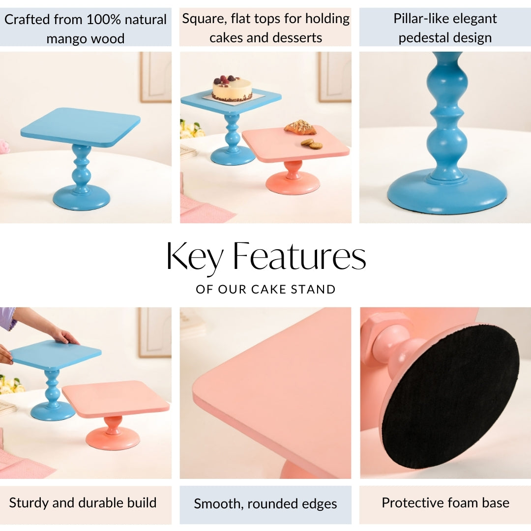 Colour Pop Square Riser Cake Stand Set Of 2 Peach Blue