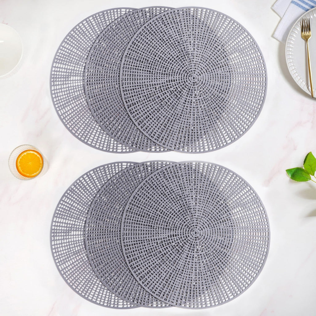 Contemporary Cutwork Grey Table Mats Set Of 6