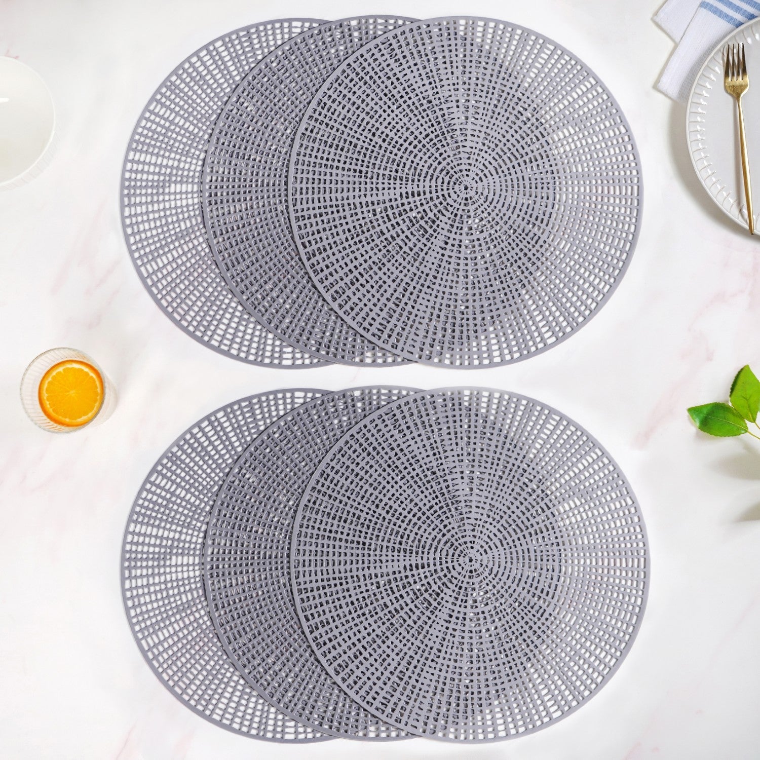 Contemporary Cutwork Grey Table Mats Set Of 6