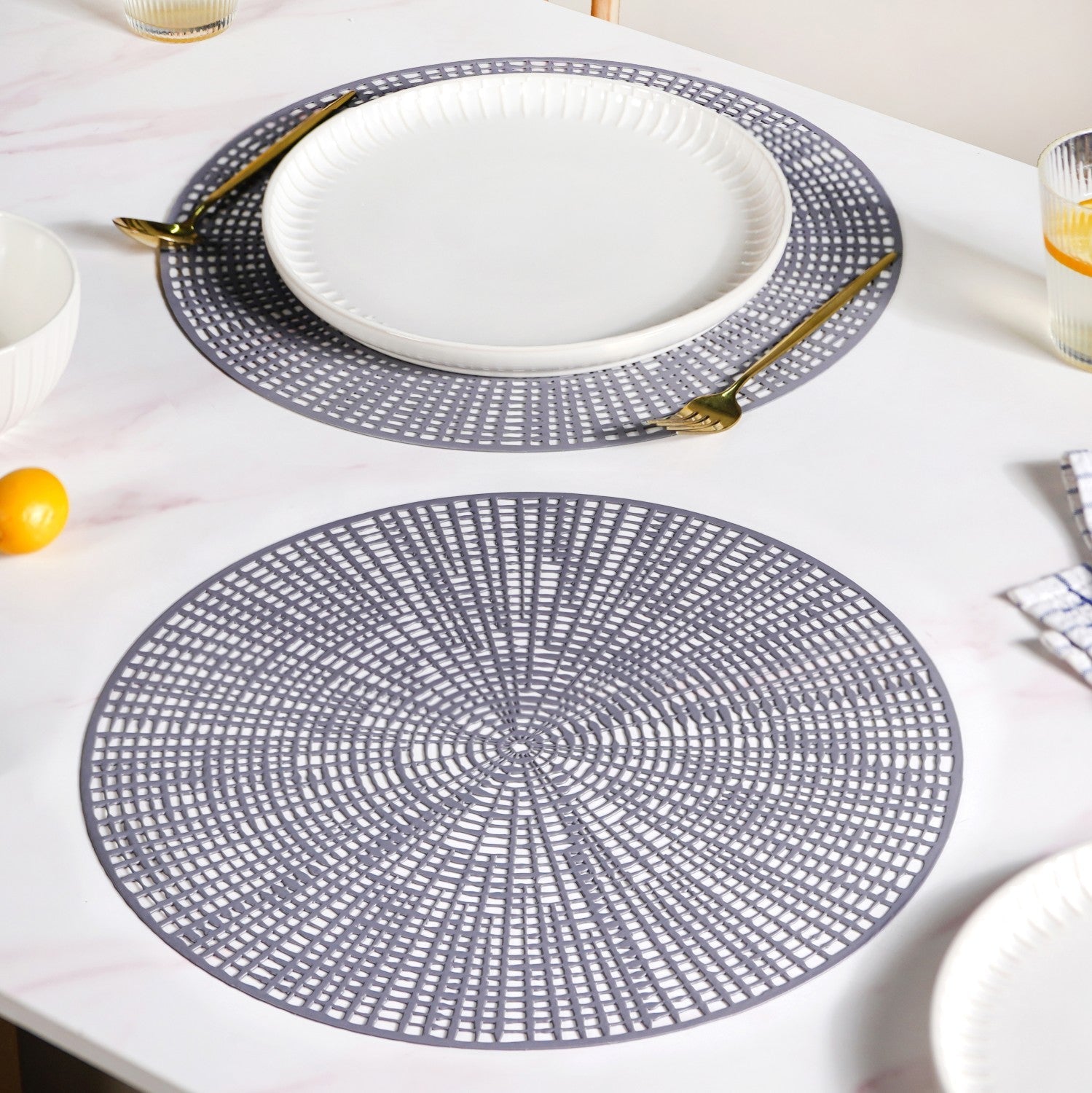 Contemporary Cutwork Grey Table Mats Set Of 6