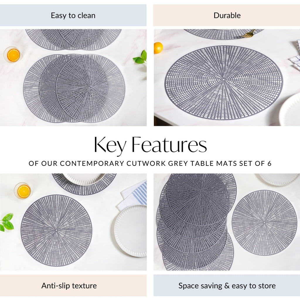 Contemporary Cutwork Grey Table Mats Set Of 6