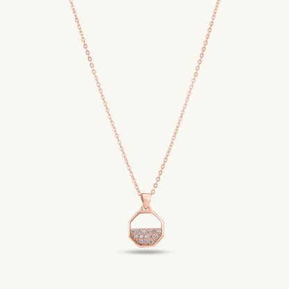 Zircon-Studded Octagon Necklace | Rose Gold