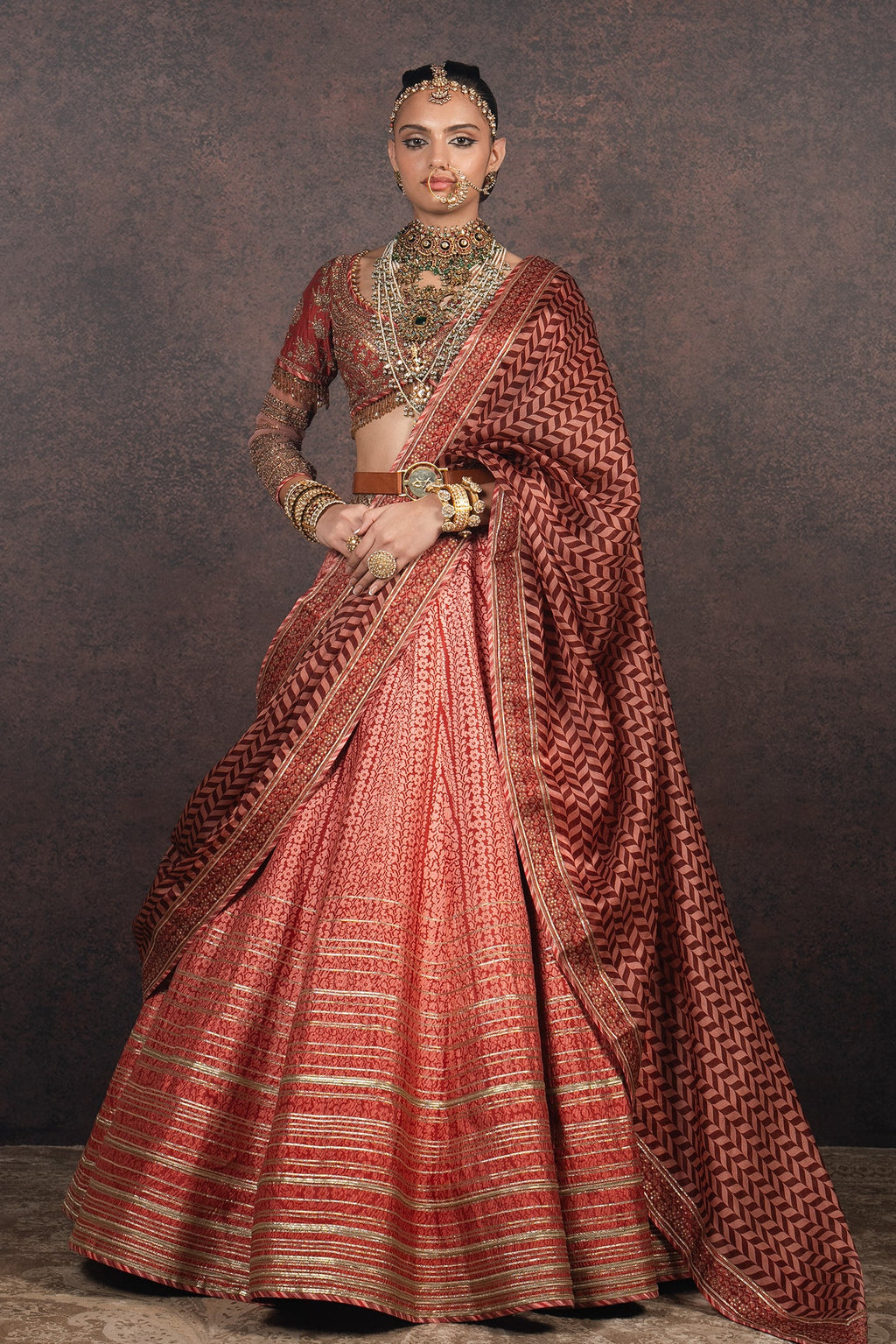 Coral Peach Ombre Skirt Set | MURAQQA