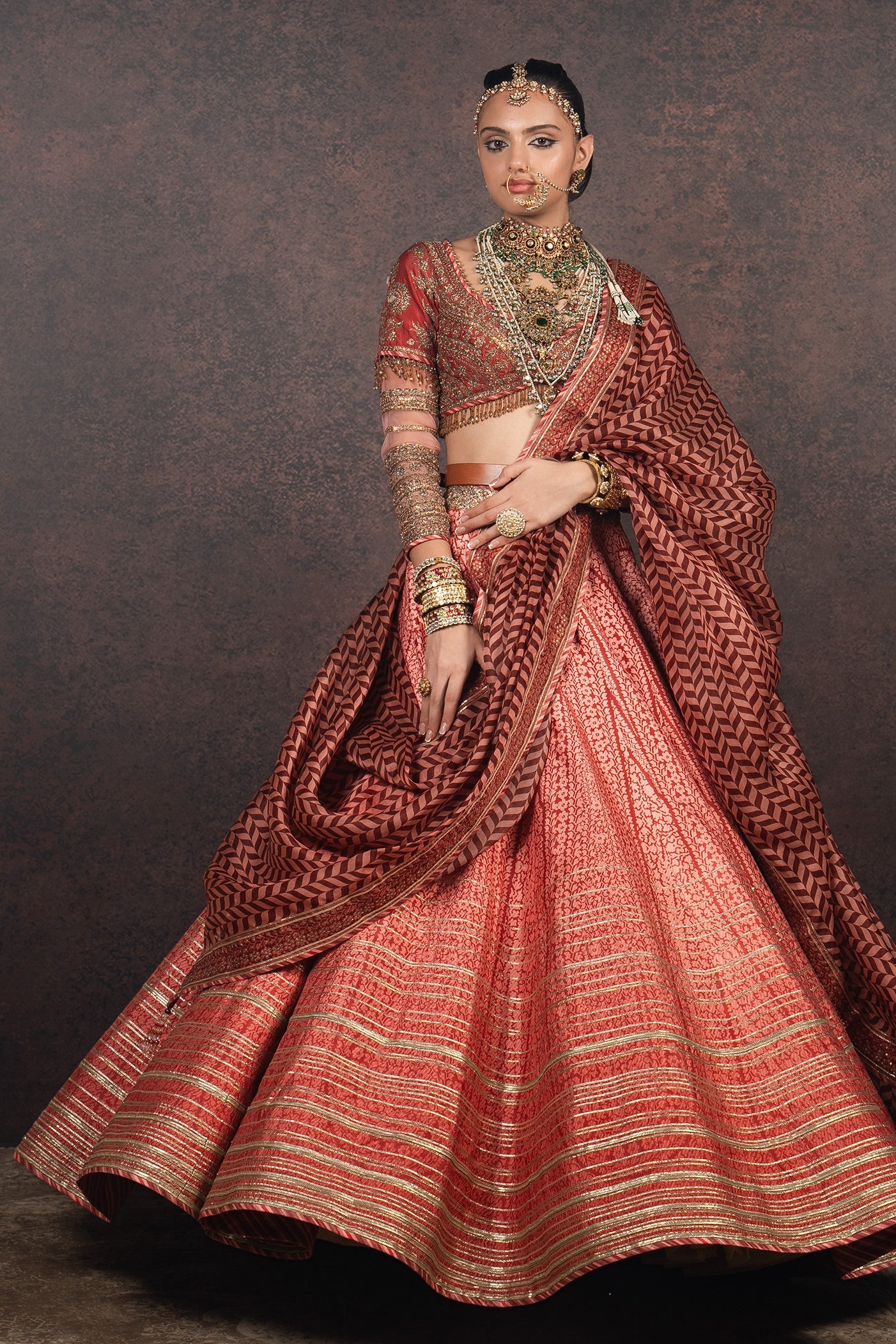 Coral Peach Ombre Skirt Set | MURAQQA