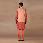 Coral Peach Nehru Jacket Sets | MURAQQA
