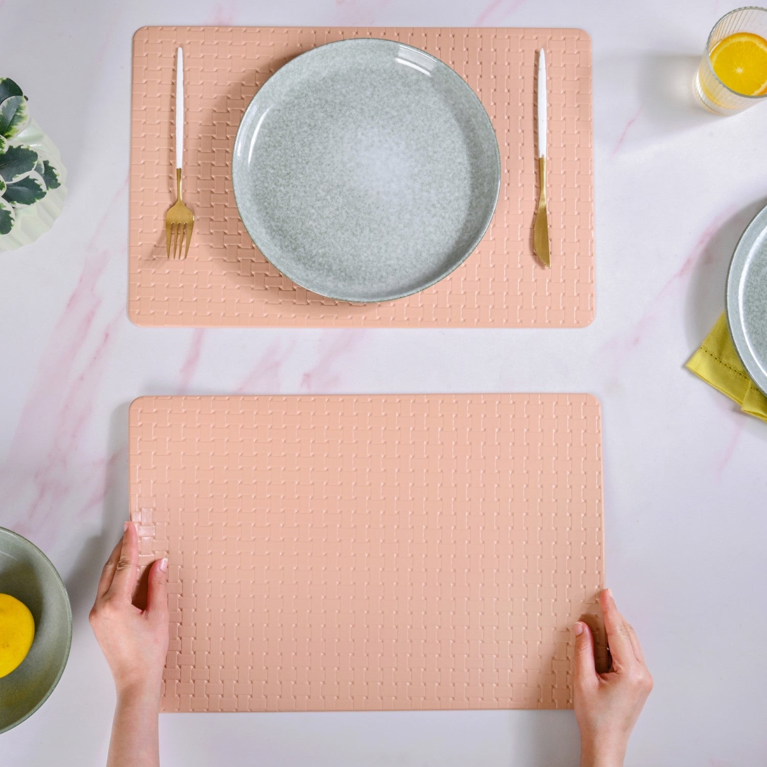 Coral Peach Weave Placemat Set Of 6