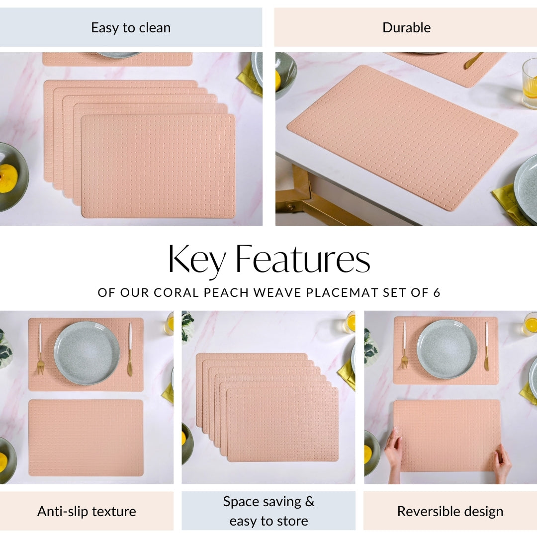 Coral Peach Weave Placemat Set Of 6