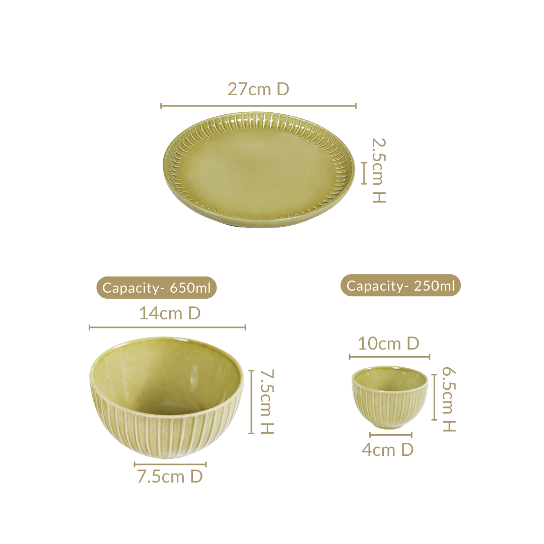 Costola Olive Green 16 Piece Dinner Set For 6