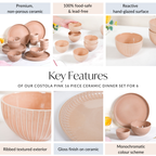 Costola Beige 16 Piece Ceramic Dinner Set For 6