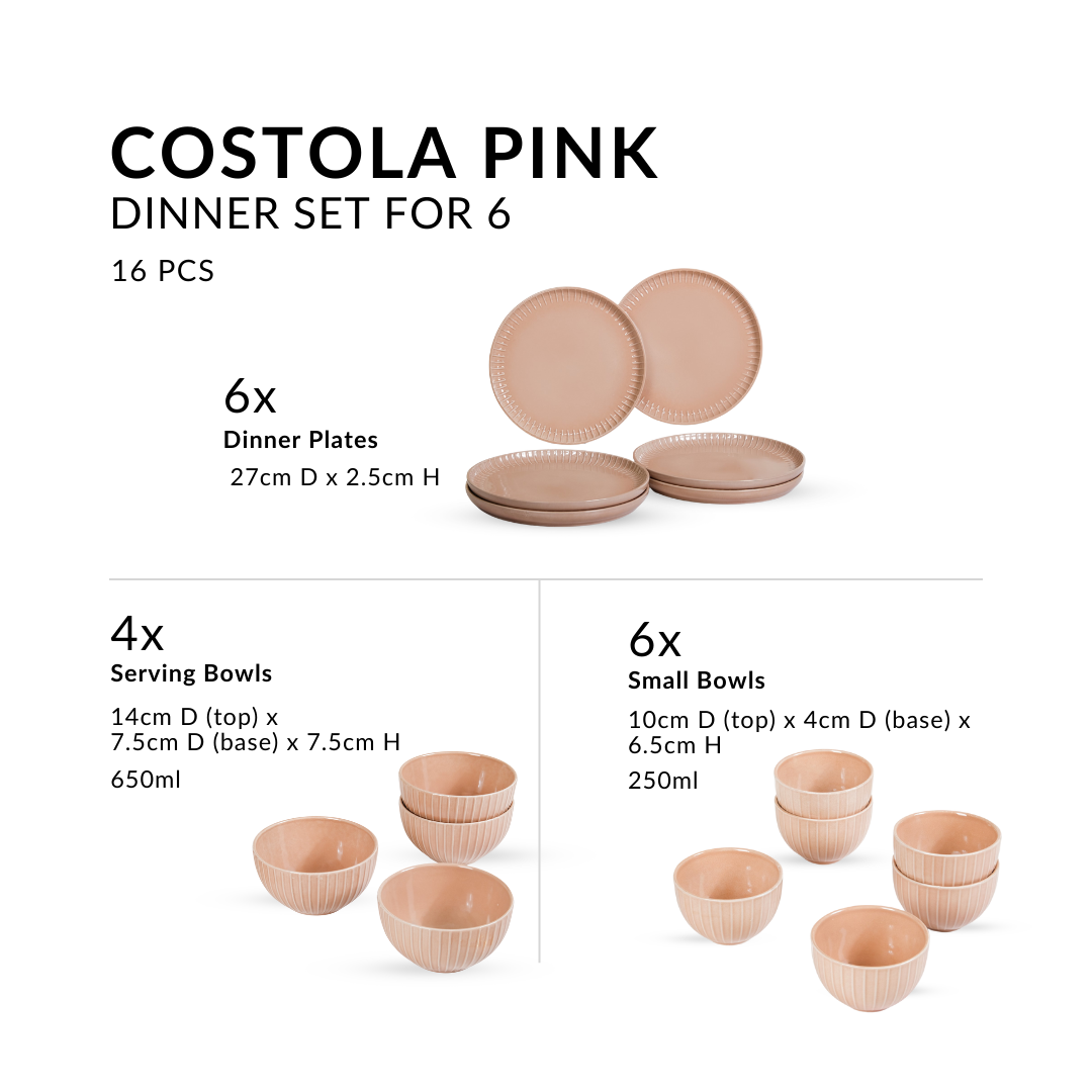 Costola Beige 16 Piece Ceramic Dinner Set For 6