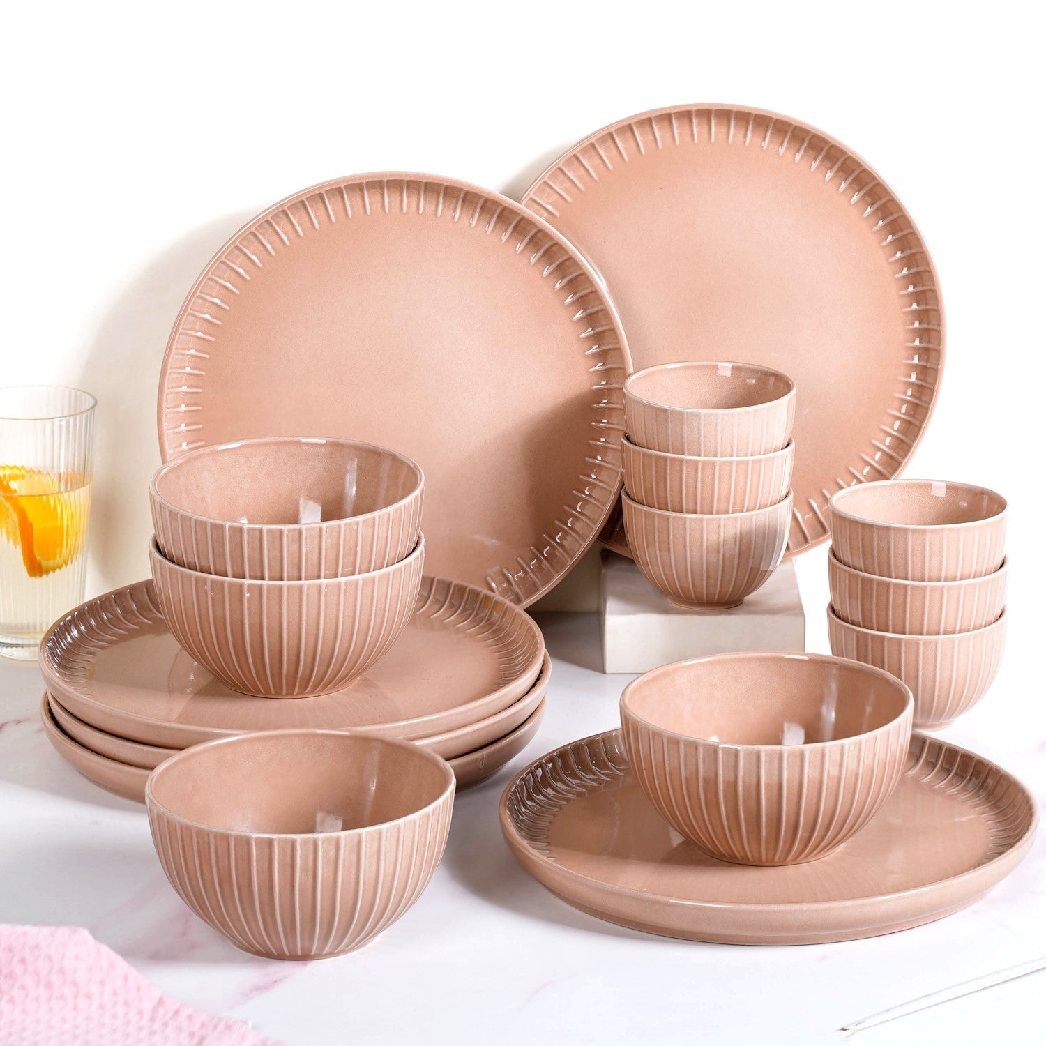 Costola Beige 16 Piece Ceramic Dinner Set For 6