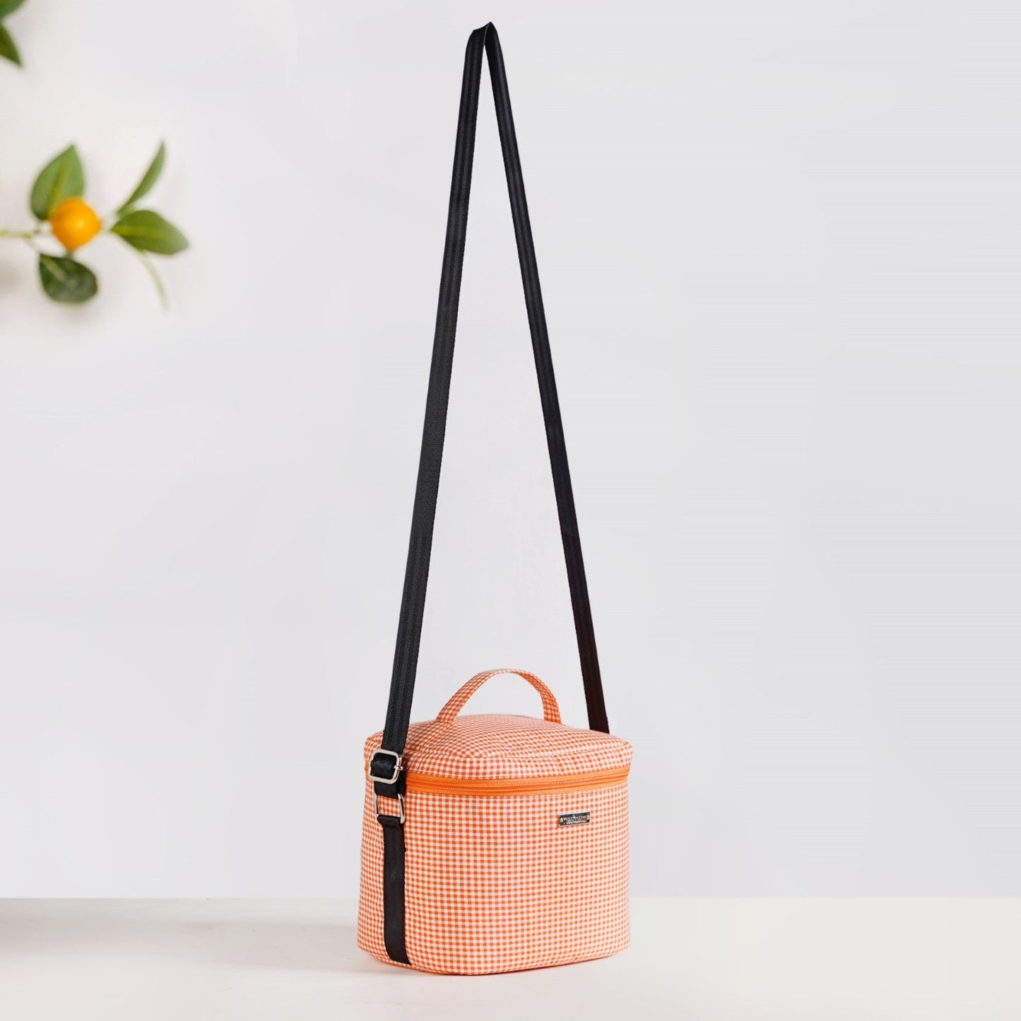 Checkered Thermal Lunch Bag Lunch Box Set Orange