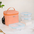 Checkered Thermal Lunch Bag Lunch Box Set Orange
