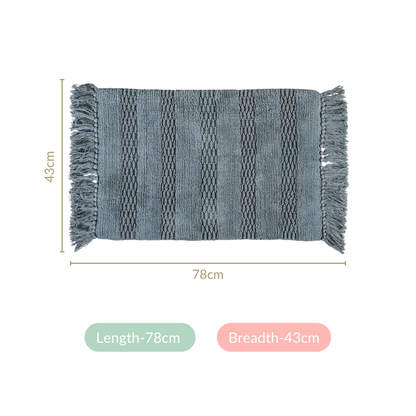Set Of 2 Handwoven Ribbed Twill Plush Cotton Door Mats Blue 31x17 Inch