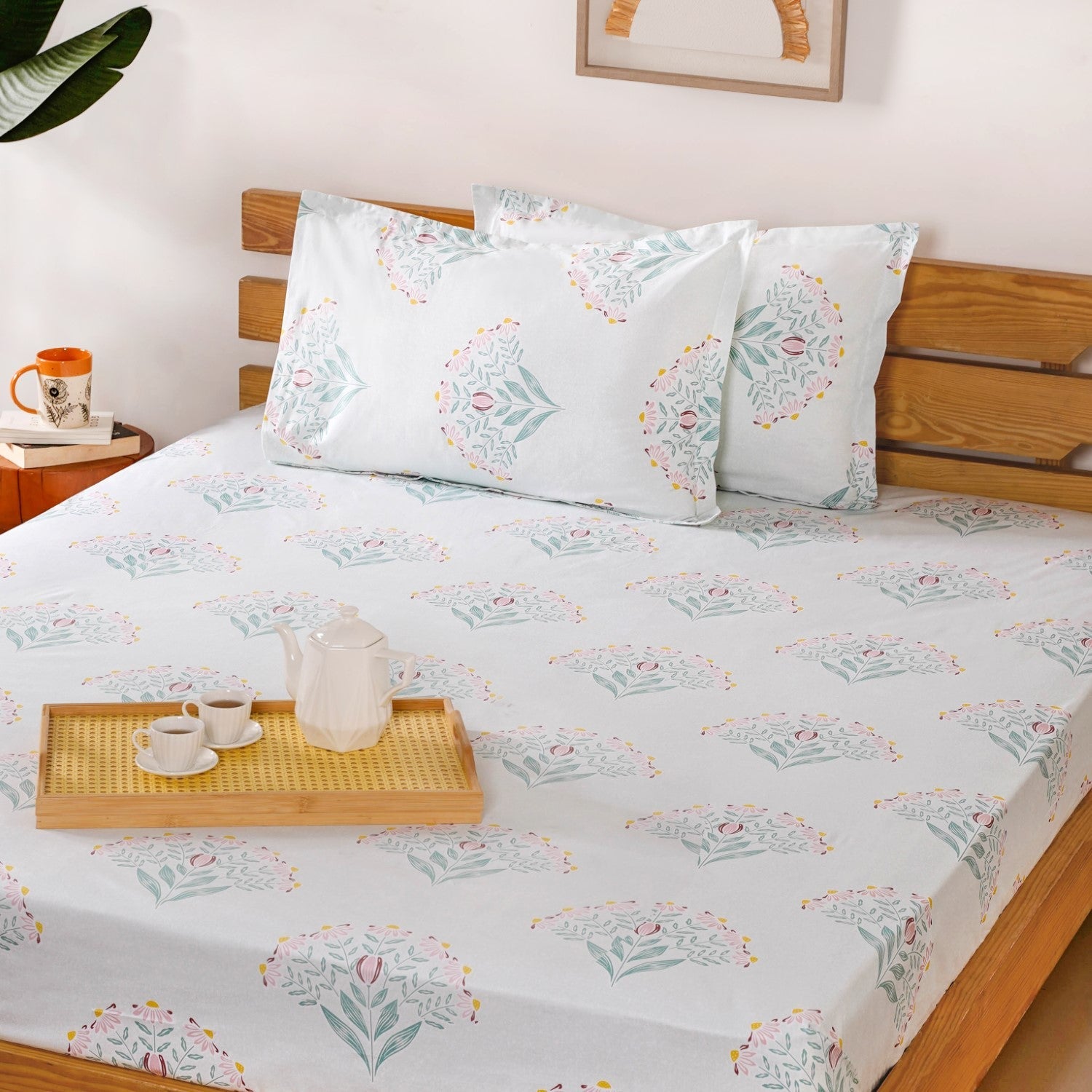 Daisy Florals King Sized Pure Cotton Bedding Set 180 TC Ultra Soft 275x275 cm