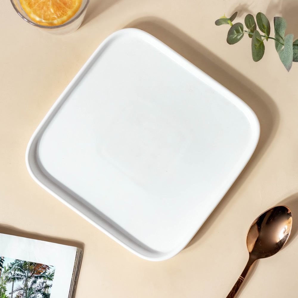 Ceramic Square Dining Plate White