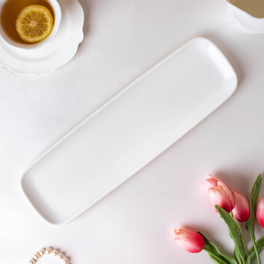 Serena Snowy White Long Platter 14 Inch