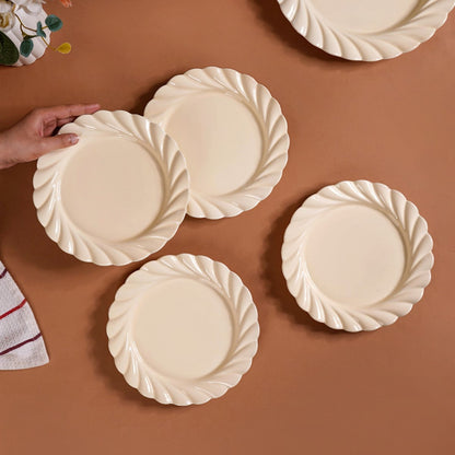 Scallop Vanilla White Luxury Snack Plates Set Of 4 9 Inch