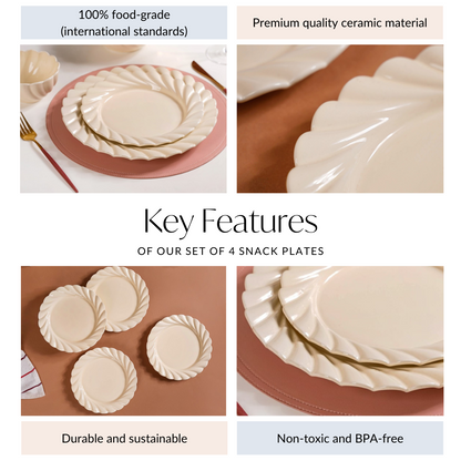 Scallop Vanilla White Luxury Snack Plates Set Of 4 9 Inch
