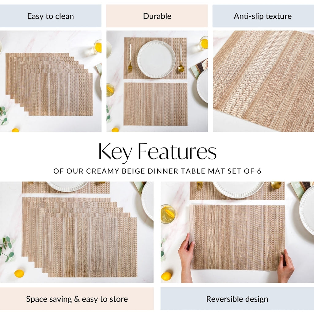 Brownish Beige Dinner Table Mat Set Of 6