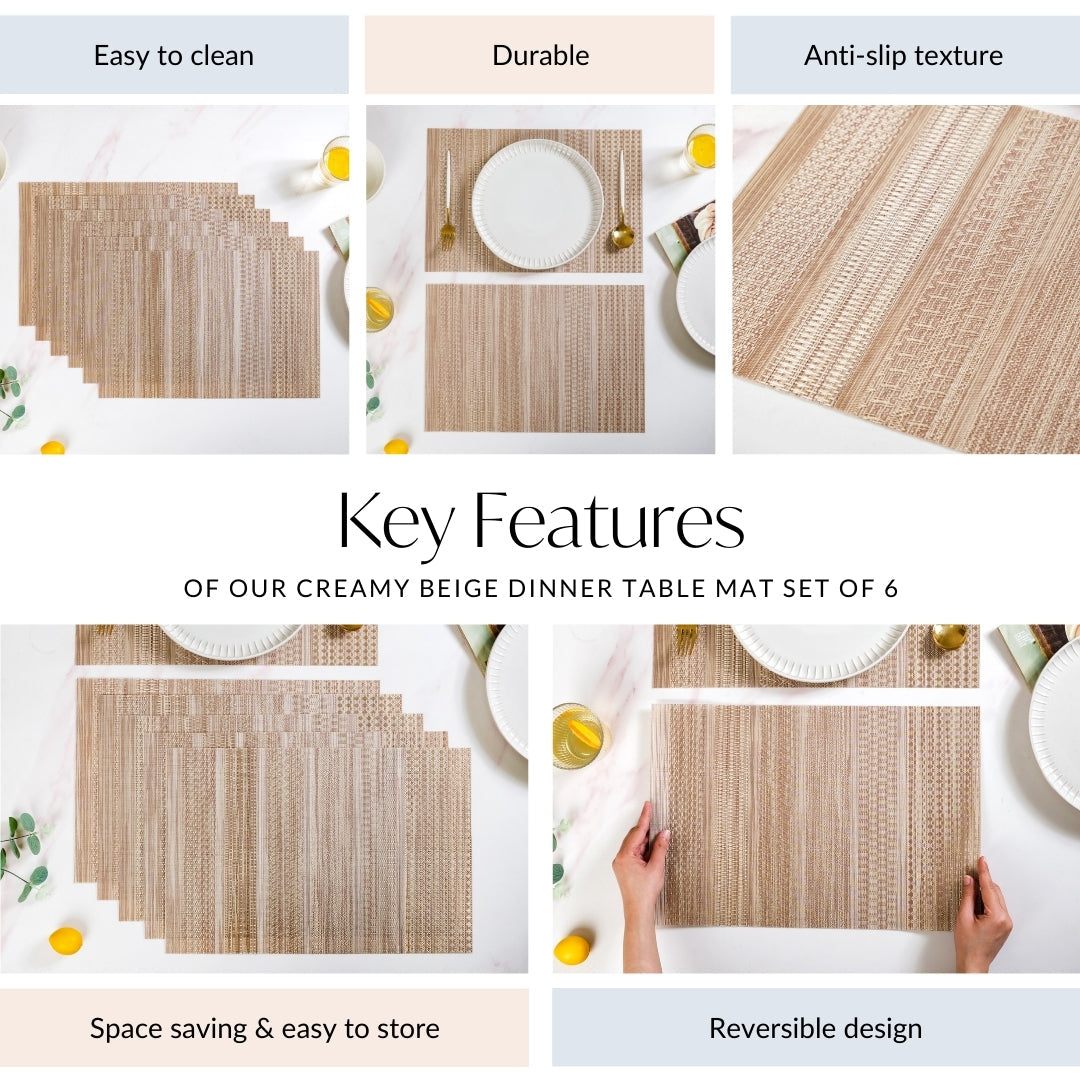 Brownish Beige Dinner Table Mat Set Of 6