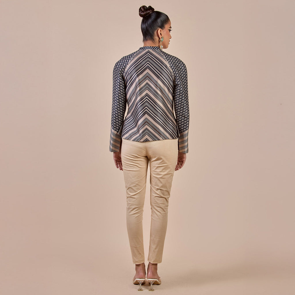 Crème Ivory Chevron Reversible IKA Jacket | PANJ