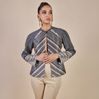 Crème Ivory Chevron Reversible IKA Jacket | PANJ
