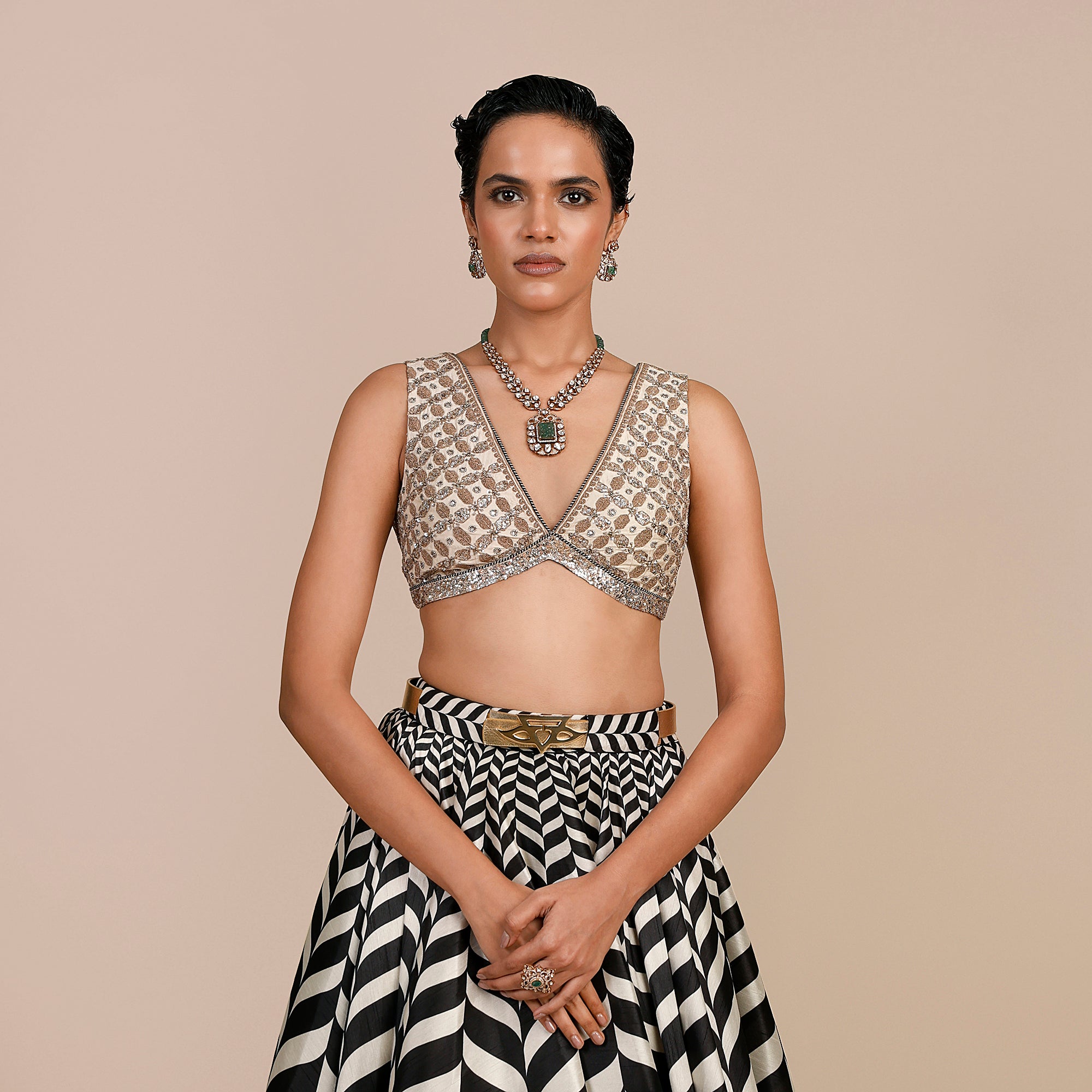 Crème Ivory Chevron Skirt Set | SATT