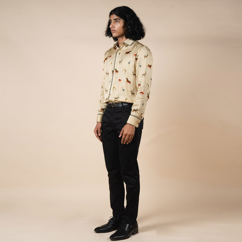 Crème Ivory Fauna Printed Shirt | PANJ