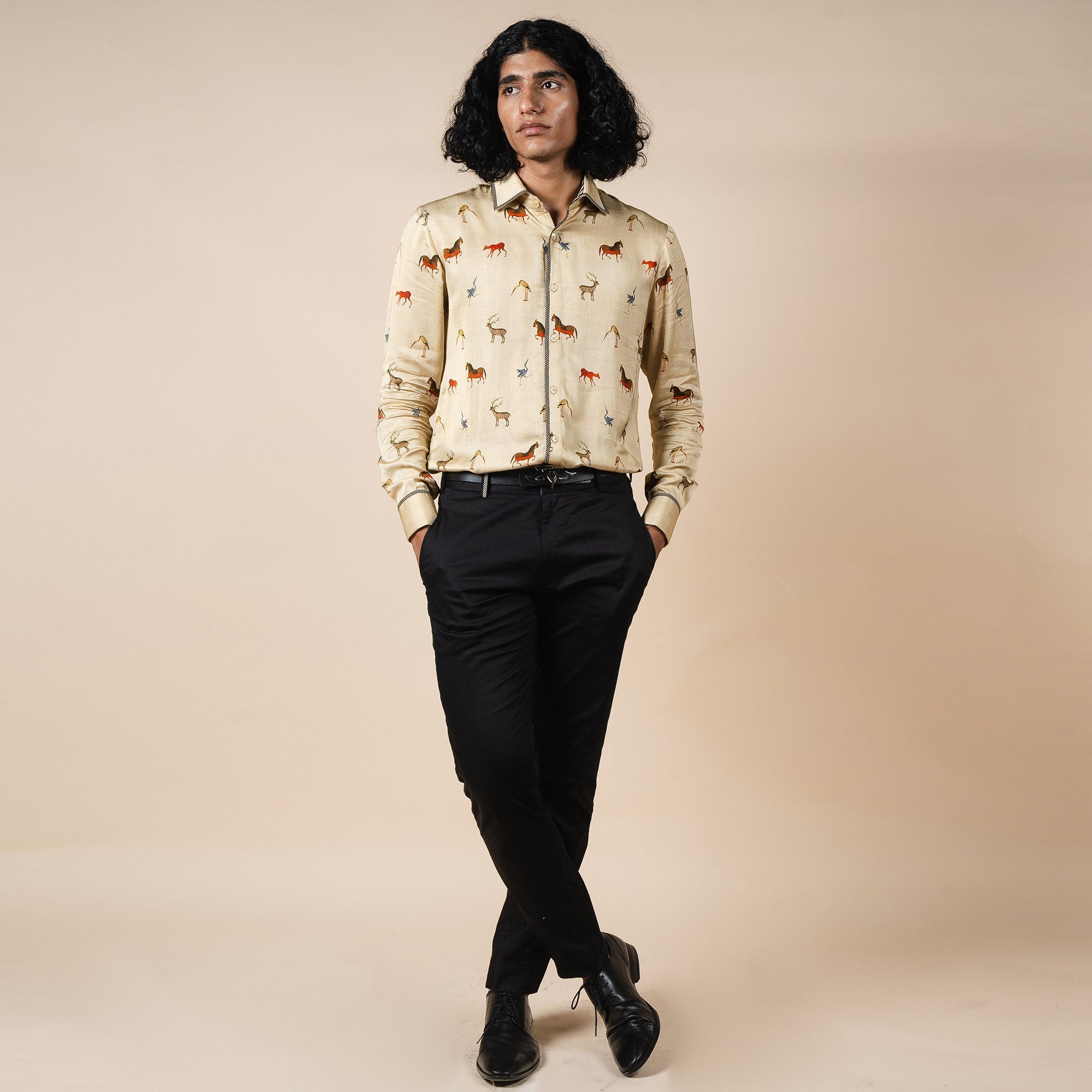 Crème Ivory Fauna Printed Shirt | PANJ