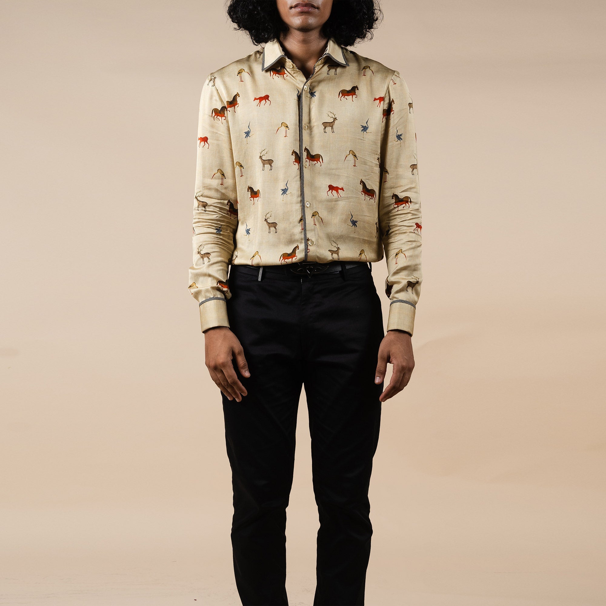 Crème Ivory Fauna Printed Shirt | PANJ