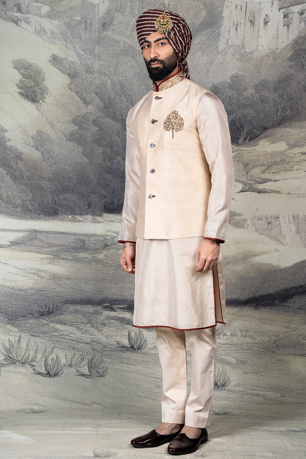 Crème Ivory Nehru Jacket Set | BARODA