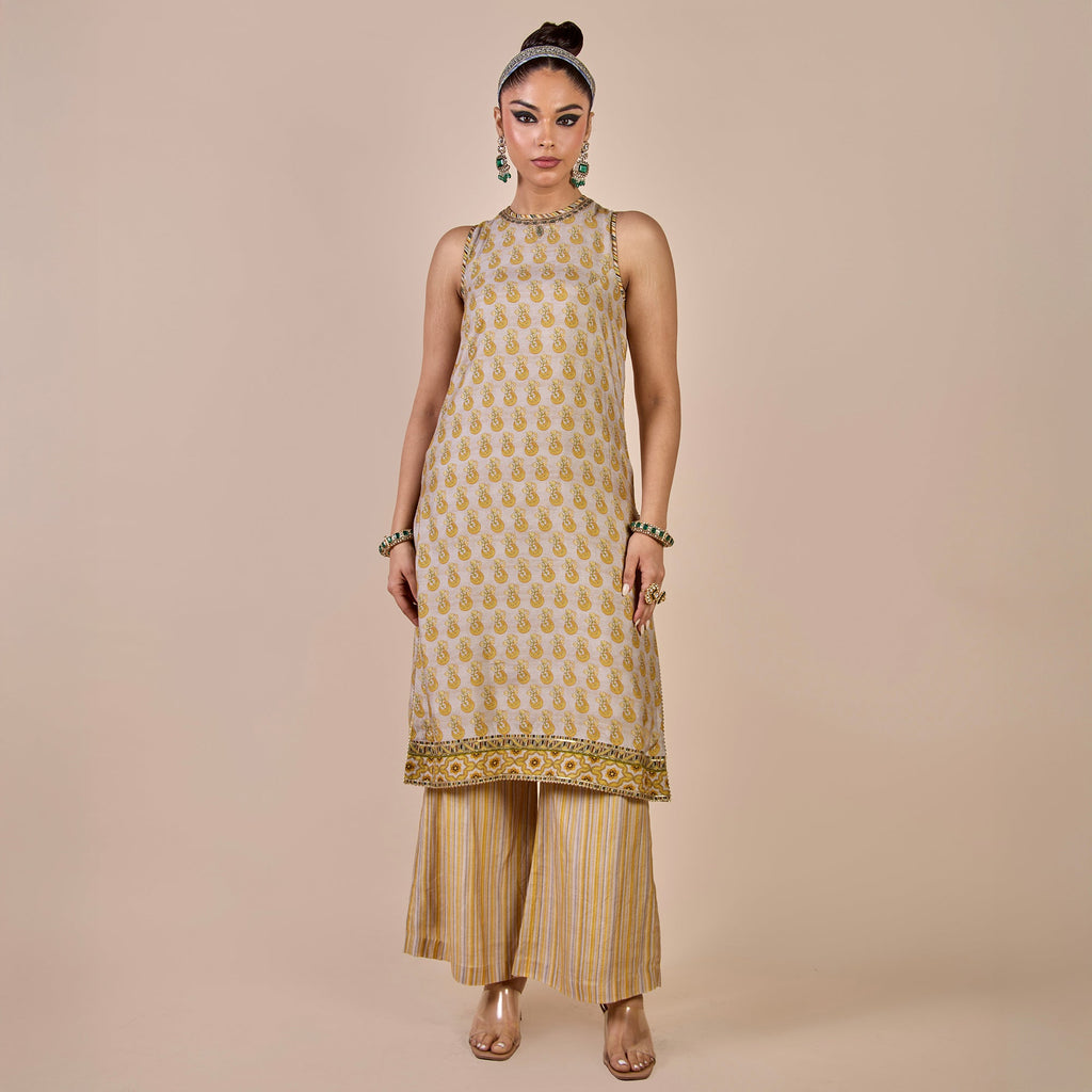 Crème Ivory - Olive Yellow Tunic Set | CHHĒ