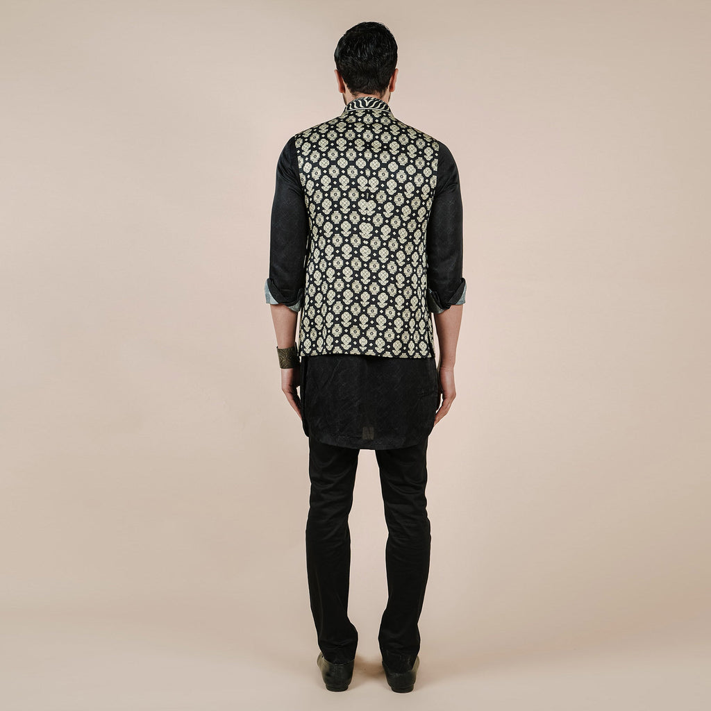 Crème Ivory Printed Nehru Jacket | CHAR
