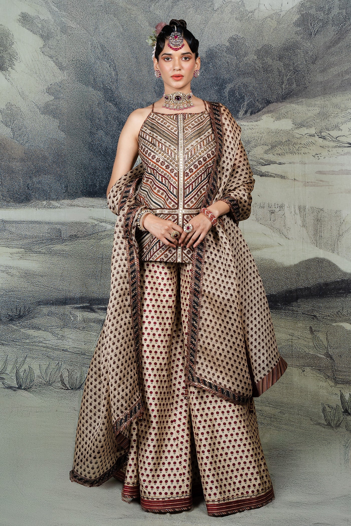 Crème Ivory - Red Sharara Set | BARODA