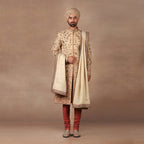 Crème Ivory - Rust Ombre Sherwani Set | MURAQQA