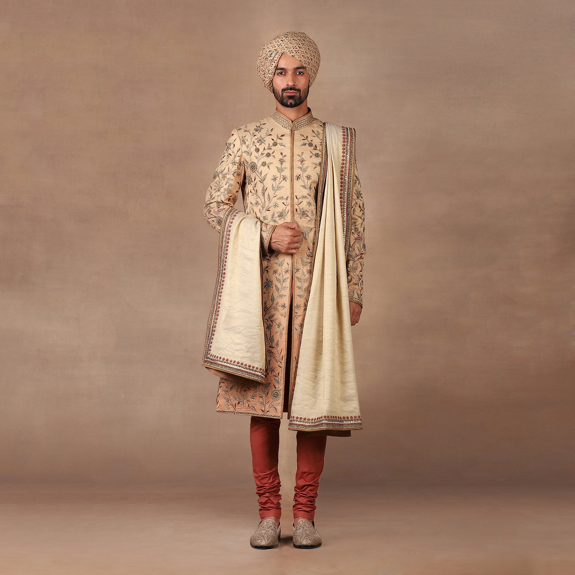 Crème Ivory - Rust Ombre Sherwani Set | MURAQQA