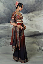 Crimson Red - Midnight Blue Ombre Saree Set | BARODA