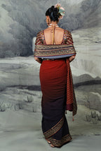 Crimson Red - Midnight Blue Ombre Saree Set | BARODA