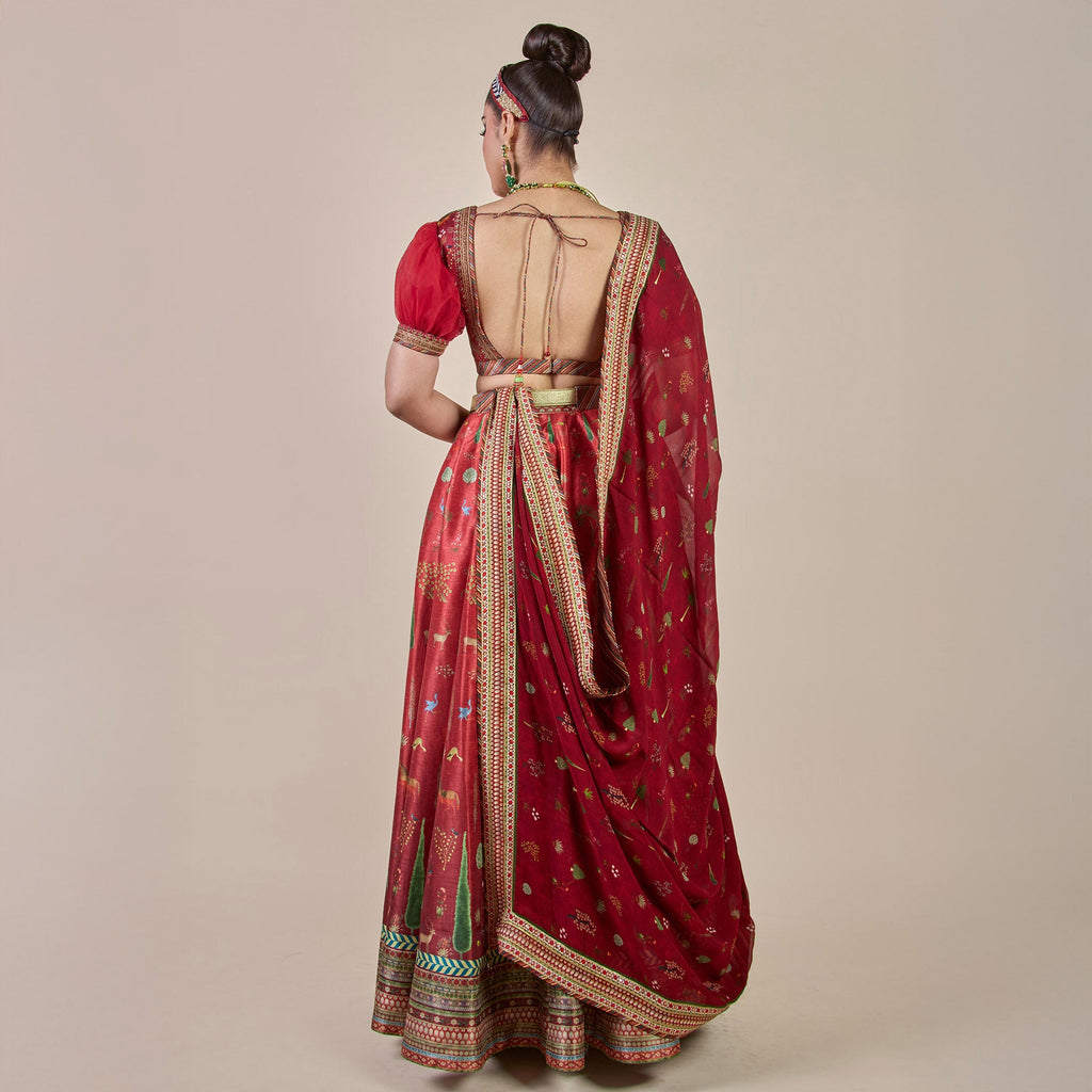 Crimson Red Ombre Skirt Set | PANJ