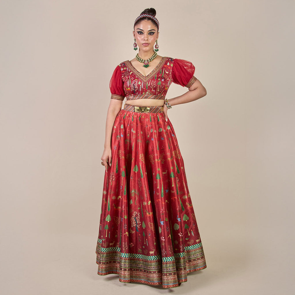 Crimson Red Ombre Skirt Set | PANJ