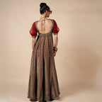 Crimson Red Striped Anarkali | PANJ