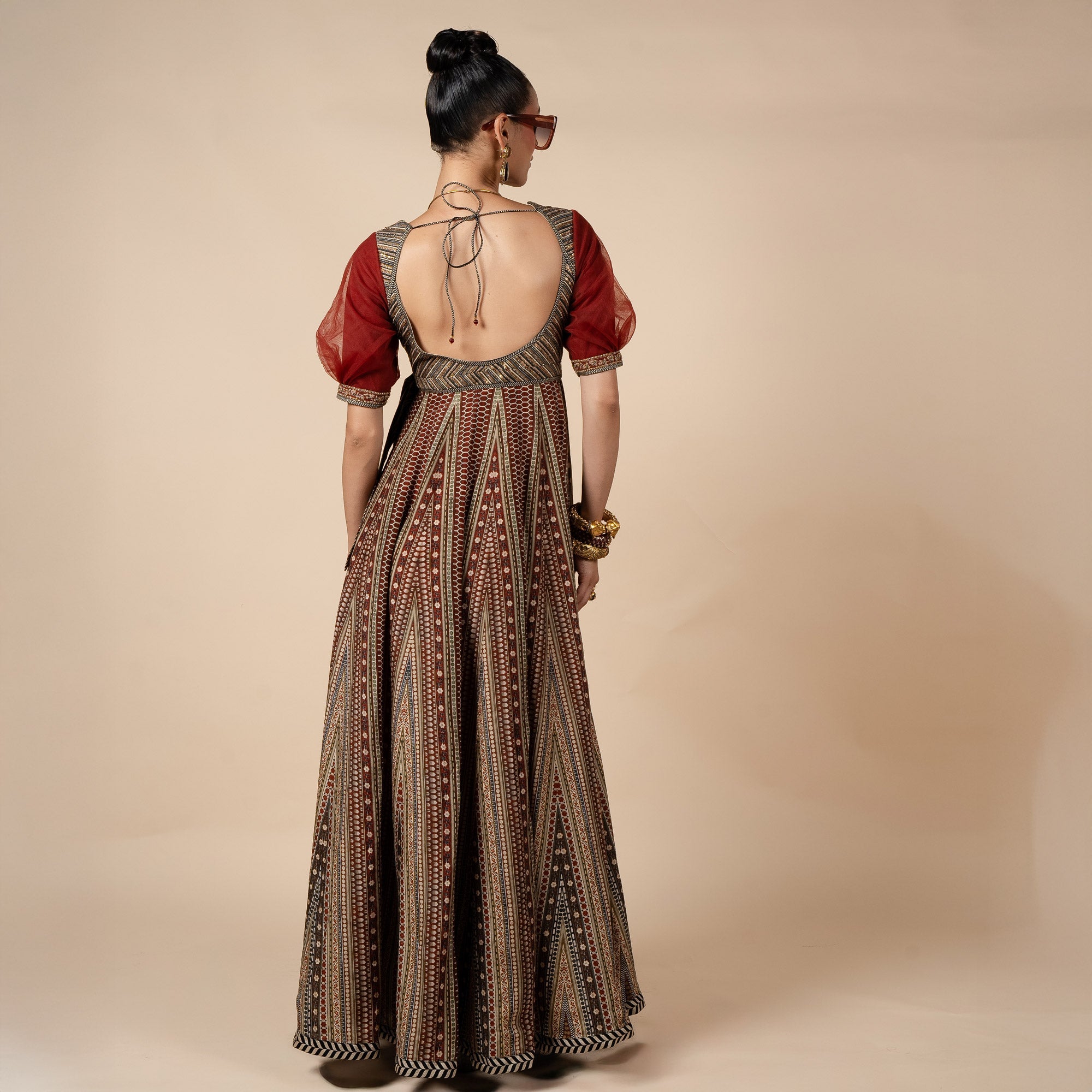 Crimson Red Striped Anarkali | PANJ