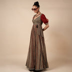 Crimson Red Striped Anarkali | PANJ
