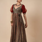 Crimson Red Striped Anarkali | PANJ